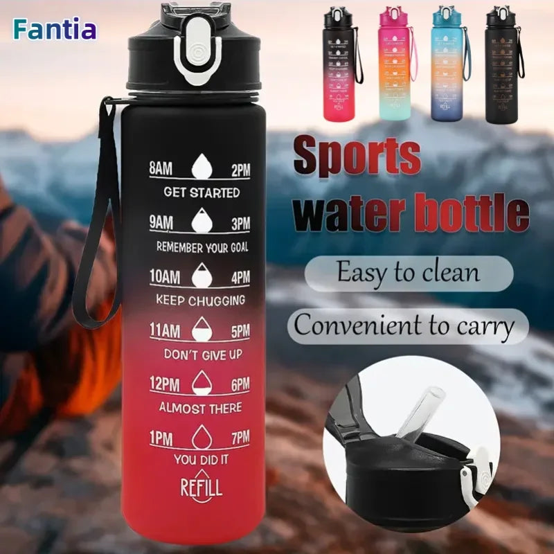 Sports Water Bottle with Time-Tracking Straw Leak Proof Locking Flip