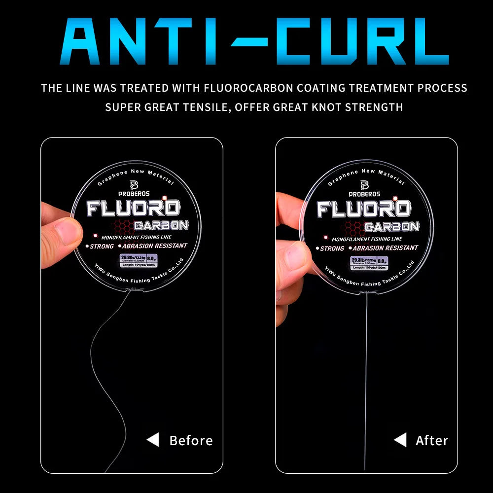 PROBEROS 100M Fluorocarbon Coating Fishing Line 2.2LB-29.3LB Carbon